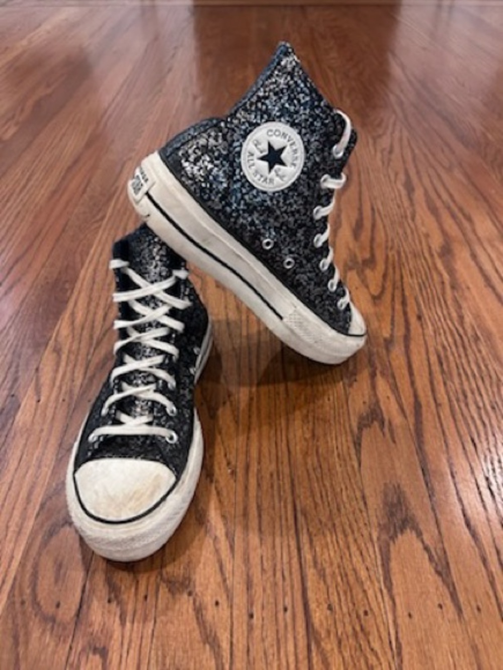 Converse High Top Glitter Sneakers in Black and White